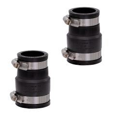 Fernco 2-Pack 1056-150/125 Reducing 1-1/2-in. x 1-1/4-in. Flexible PVC Pipe Coupling for Cast Iron and Plastic Plumbing Connections in Black
