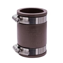 Fernco 1056-150 1-1/2 in. Flexible PVC Pipe Coupling for Cast Iron and Plastic Plumbing Connections in Brown