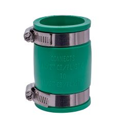 Fernco 1056-150 1-1/2 in. Flexible PVC Pipe Coupling for Cast Iron and Plastic Plumbing Connections in Green