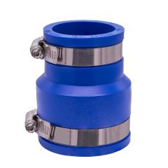 Fernco 1056-215 Reducing 2 in. x 1-1/2 in. Flexible PVC Pipe Coupling for Cast Iron and Plastic Plumbing Connections in Blue