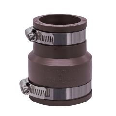 Fernco 1056-215 Reducing 2 in. x 1-1/2 in. Flexible PVC Pipe Coupling for Cast Iron and Plastic Plumbing Connections in Brown