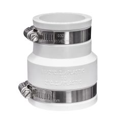 Fernco 1056-215 Reducing 2 in. x 1-1/2 in. Flexible PVC Pipe Coupling for Cast Iron and Plastic Plumbing Connections in White
