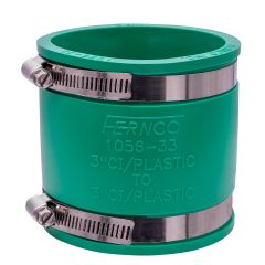 Fernco 1056-33 3 in. Flexible PVC Pipe Coupling for Cast Iron and Plastic Plumbing Connections in Green
