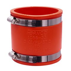 Fernco 1056-33 3 in. Flexible PVC Pipe Coupling for Cast Iron and Plastic Plumbing Connections in Red