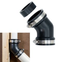 Fernco Qwik Ell 1.5 in. 45-Degree Hub Flexible PVC Fitting Includes Optional 1.25 in. Reducer Bushings