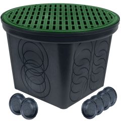 StormDrain FSD-3017-20BKIT-6-GRN 20 in. Large Round Catch Basin with Green Grate and Black Basin Kit