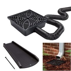 Amerimax 12" No Dig Low Profile Catch Basin Downspout Extension with Splash Block Combo Kit, Black