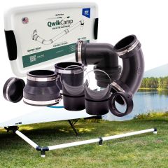 Fernco QwikCamp RV and Camper Sewer Waste Plumbing Connection System Kit with Slip Fit Coupling Adapter for 3-in. PVC Pipe and Pipe Stands in Black