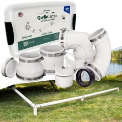 Fernco QwikCamp RV and Camper Sewer Waste Plumbing Connection System Kit with Slip Fit Coupling Adapter for 3-in. PVC Pipe and Pipe Stands in White
