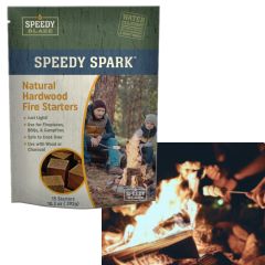Speedy Spark Natural Hardwood Fire Starter Kindling Firewood Wood Stoves Camping Fire Pit BBQ, 15 Starters