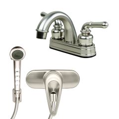 Ultra Faucets RV/Mobile Home Travel Trailer Lav Faucet, Hand-Held Shower Head, and Diverter Update Combo Kit in Satin Nickel
