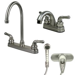 Ultra Faucets RV/Mobile Home Travel Trailer Kitchen and Lav Faucet with Shower Head and Diverter Update Combo Kit in Satin Nickel