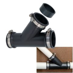 Fernco 2 in. Hub Flexible PVC Wye DWV Pipe Fitting Connector with Optional 1.5 in. Reducer Bushing for Cast Iron, Steel and Plastic Connections