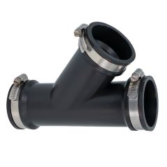 Fernco 2 in. Hub Flexible PVC Wye DWV Pipe Fitting Connector for Cast Iron, Steel and Plastic Connections in Black